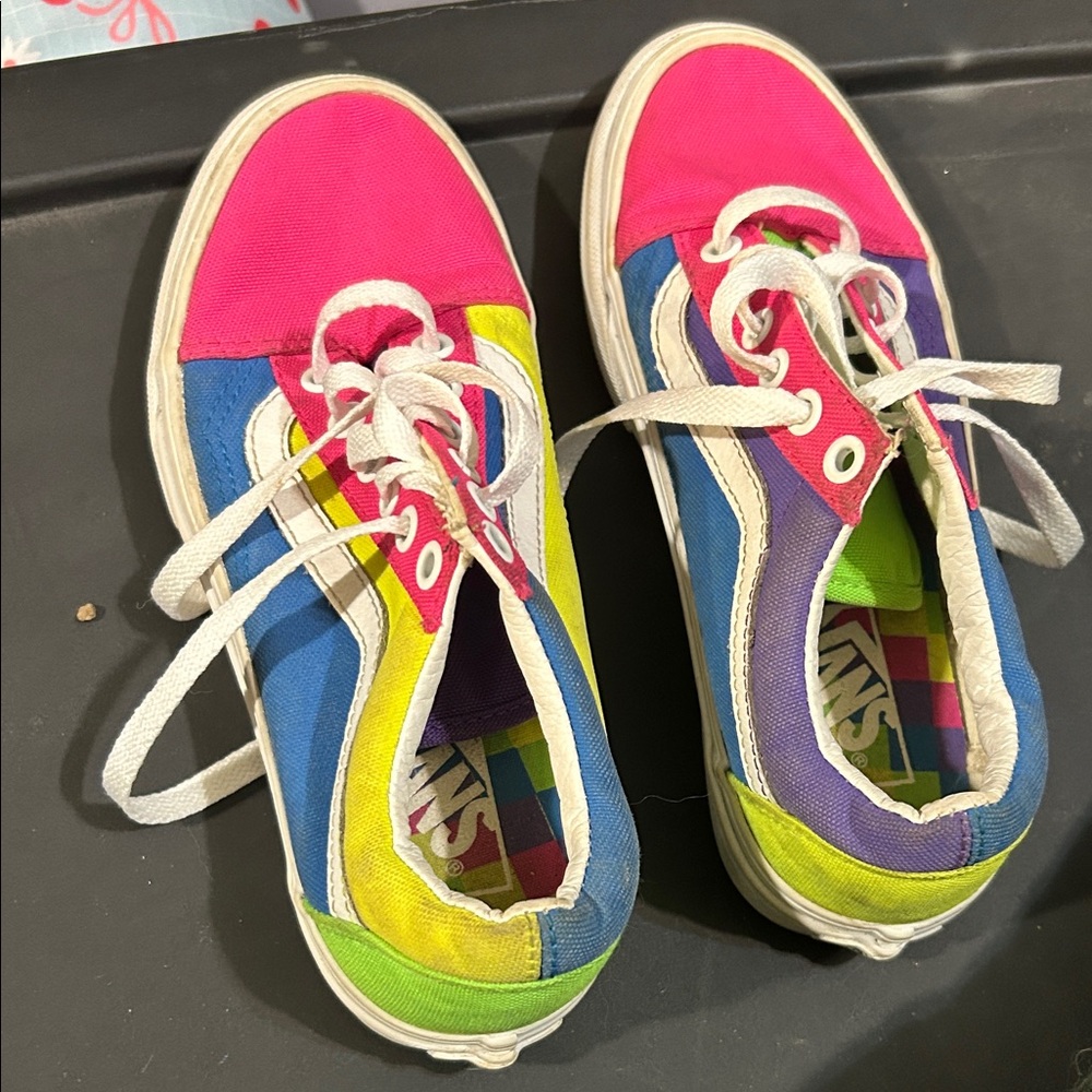 Vans Multicolor Canvas Low-Top Sneakers - Pink, Blue, Yellow, Green, Purple